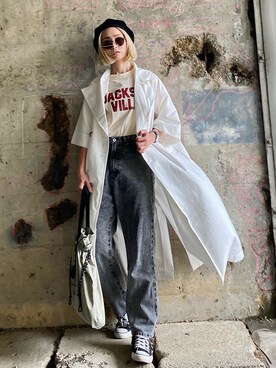 「アイテム（チェスターコート、ホワイト系）」を使った、IMOKOさん（レディース・170cm）の春コーディネート