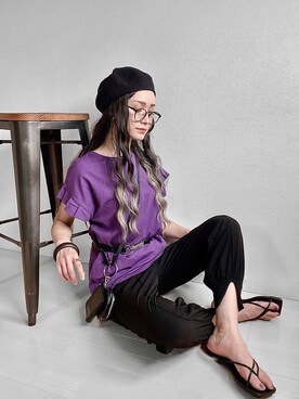 「トングサンダル」｜「アイテム（ハンチング/ベレー帽）」を使った、IMOKOさん（レディース・170cm）の春コーディネート