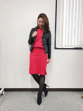 「セットアップ風」｜「アイテム（ライダースジャケット）」を使った、miyaさん（レディース・155cm）の冬コーディネート