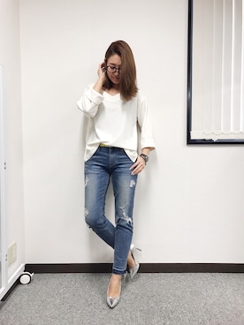 「M.deux（エムドゥ）のアイテム（デニムパンツ）」を使った、miyaさん（レディース・155cm）の冬コーディネート
