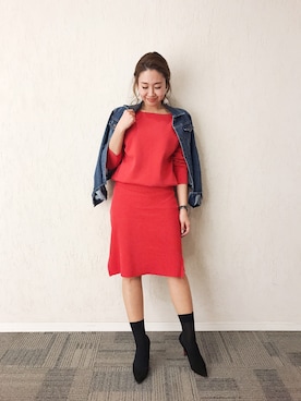 「M.deux（エムドゥ）のアイテム（デニムジャケット）」を使った、miyaさん（レディース・155cm）の冬コーディネート