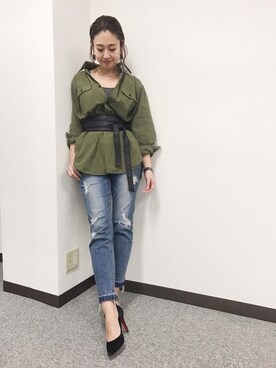 「M.deux（エムドゥ）のアイテム（デニムパンツ）」を使った、miyaさん（レディース・155cm）の春コーディネート