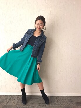 「M.deux（エムドゥ）のアイテム（デニムジャケット）」を使った、miyaさん（レディース・155cm）の春コーディネート