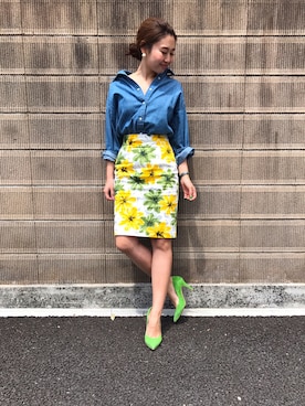 「ダンガリーシャツ」｜「アイテム（スカート）」を使った、miyaさん（レディース・155cm）の夏コーディネート