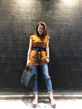 「M.deux（エムドゥ）のアイテム（デニムパンツ）」を使った、miyaさん（レディース・155cm）の夏コーディネート