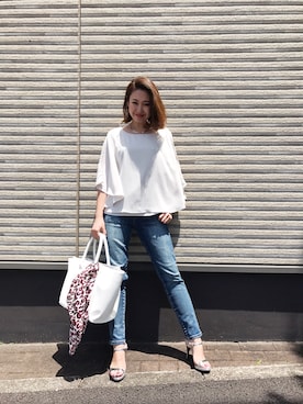 「M.deux（エムドゥ）のアイテム（デニムパンツ）」を使った、miyaさん（レディース・155cm）の夏コーディネート