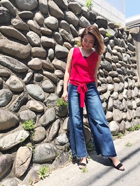 「M.deux（エムドゥ）のアイテム（デニムパンツ）」を使った、miyaさん（レディース・155cm）の夏コーディネート