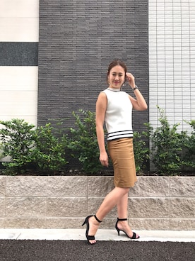 「ラインニット」｜miyaさん（レディース・155cm）の夏コーディネート