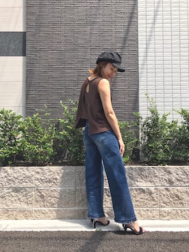 「M.deux（エムドゥ）のアイテム（帽子）」を使った、miyaさん（レディース・155cm）の夏コーディネート