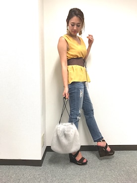 「M.deux（エムドゥ）のアイテム（デニムパンツ）」を使った、miyaさん（レディース・155cm）の夏コーディネート