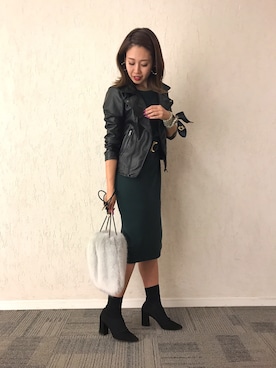 「M.deux（エムドゥ）のアイテム（ライダースジャケット）」を使った、miyaさん（レディース・155cm）の秋コーディネート
