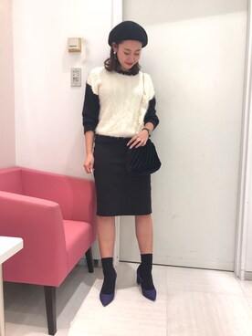 「ソックス」｜「アイテム（ハンチング/ベレー帽）」を使った、miyaさん（レディース・155cm）の冬コーディネート