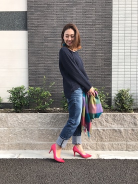 「M.deux（エムドゥ）のアイテム（デニムパンツ）」を使った、miyaさん（レディース・155cm）の冬コーディネート