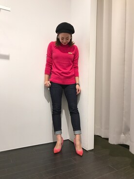 「M.deux（エムドゥ）のアイテム（デニムパンツ）」を使った、miyaさん（レディース・155cm）の冬コーディネート