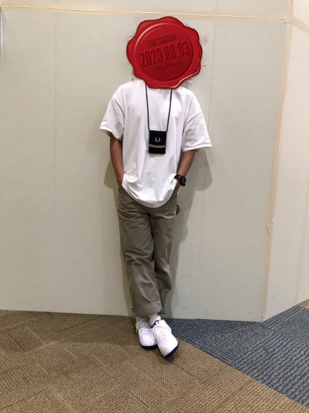 「今日のコーデ、シンプル、ホワイトコーデ、ビッグシルエット、白Tシャツ、白スニーカー、おっさん」｜「ChampionのChampion Authentic ビッグシルエットカットソー/チャンピオン（Tシャツ/カットソー、ホワイト系）」を使った、山田 翔平@相互さん（メンズ・170cm）の夏コーディネートの1枚目の写真