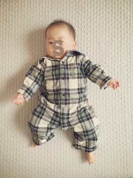 「アイテム（ロンパース、グリーン系）」を使った、mameさん（キッズ・60cm）の冬コーディネート