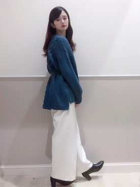 「ケーブルニット」｜「アイテム（ブーティ）」を使った、miさん（レディース・160cm）の冬コーディネート