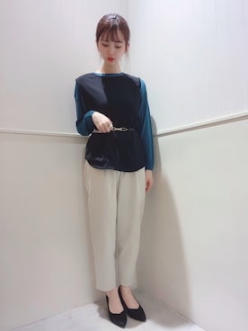 「ワイドテーパードパンツ」｜「アイテム（その他）」を使った、miさん（レディース・160cm）の春コーディネート