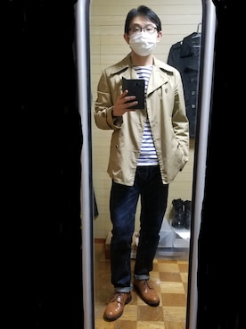 「バスクシャツ」｜「アイテム（トレンチコート）」を使った、Ryu1roさん（メンズ・170cm）の冬コーディネート