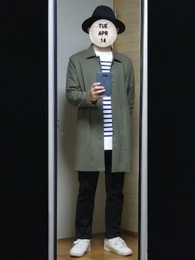 「ZIP FIVE（ジップファイブ）のアイテム（ステンカラーコート）」を使った、Ryu1roさん（メンズ・170cm）の春コーディネート