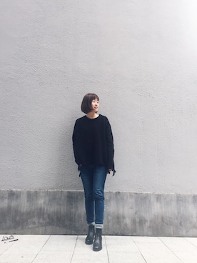 「ZARA（ザラ）のアイテム（ニット/セーター、ブラック系）」を使った、鹅妹子婴さん（レディース・158cm）の春コーディネート