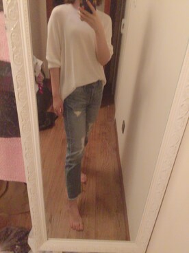 「UNIQLO（ユニクロ）のアイテム（デニムパンツ、ブルー系）」を使った、鹅妹子婴さん（レディース・158cm）の秋コーディネート