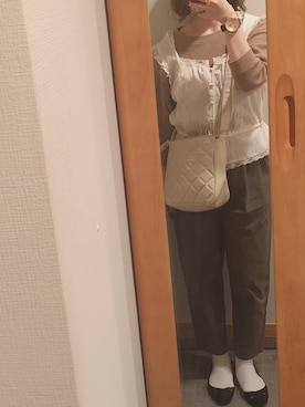 「VINTAGE（ヴィンテージ）のアイテム（バッグ、ホワイト系）」を使った、min☺︎︎❤︎❤︎さん（レディース・154cm）の春コーディネート