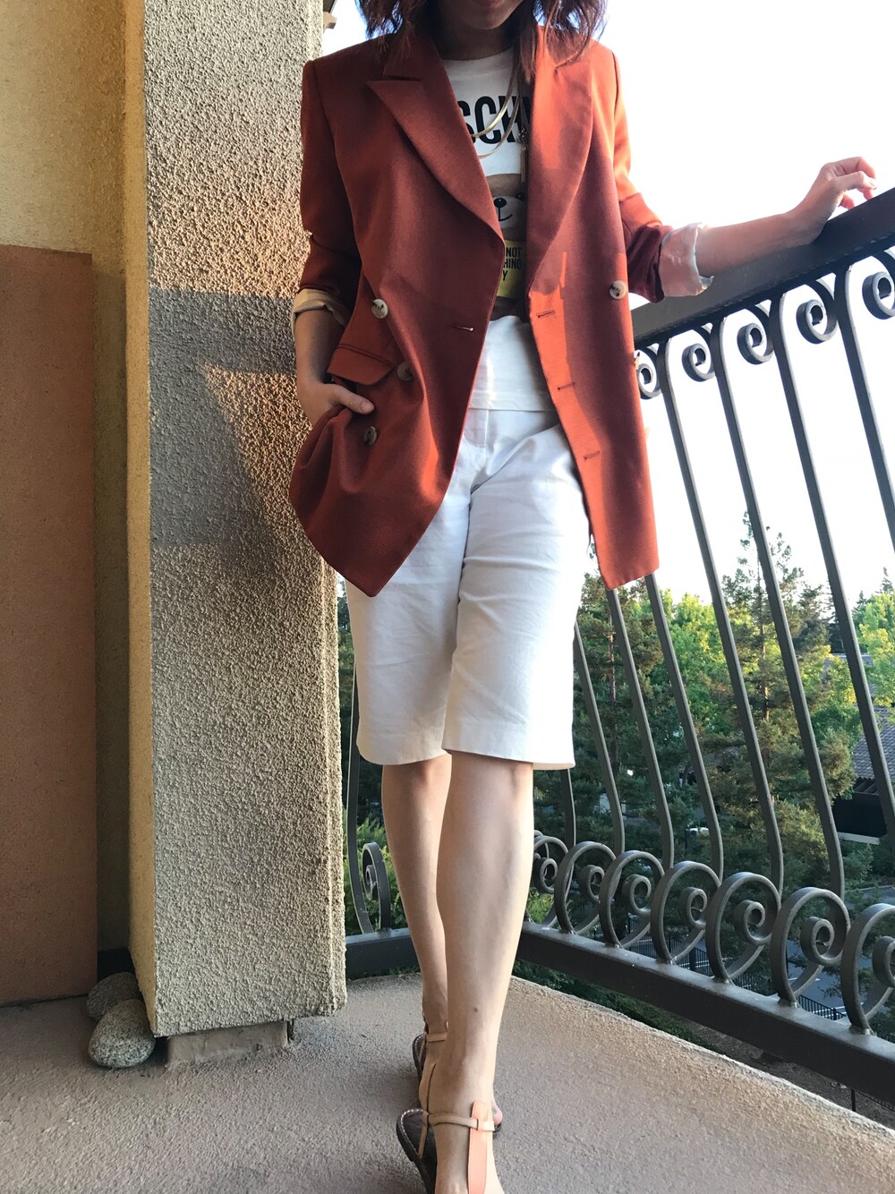 「blazer」｜「da/da Diane Ducasseのアイテム（テーラードジャケット、オレンジ系）」を使った、Mingi さん（レディース・155cm）の夏コーディネートの1枚目の写真