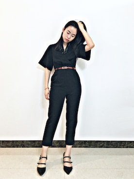 「通勤コーデ」｜「アイテム（つなぎ/オールインワン）」を使った、一周_fishさん（レディース・157cm）の春コーディネート