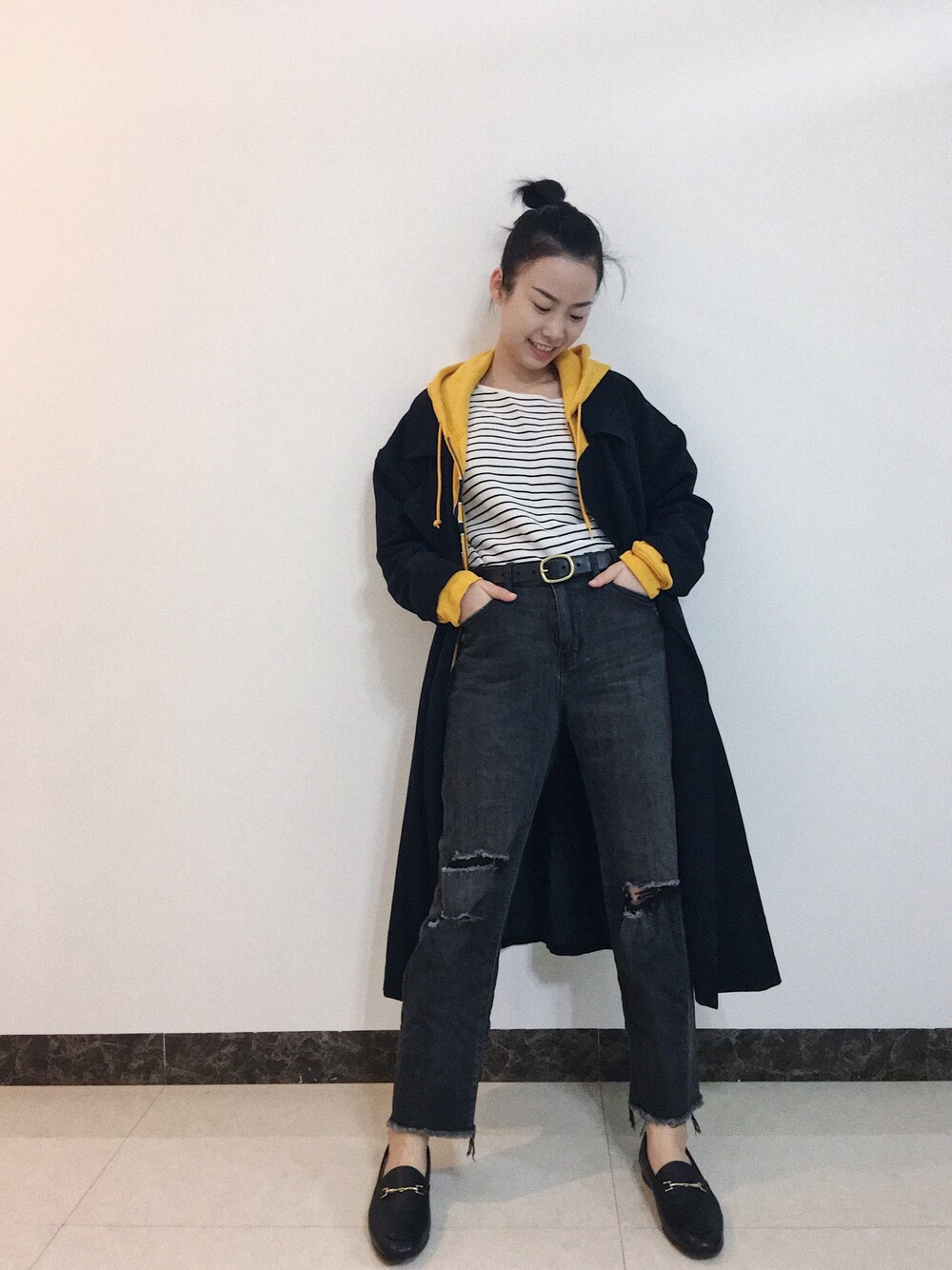 「大人カジュアル」｜「GAPのアイテム（スタジャン、イエロー系）」を使った、一周_fishさん（レディース・157cm）の冬コーディネートの1枚目の写真