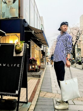 「アイテム（バッグ、ホワイト系）」を使った、MKさん（メンズ・175cm）の春コーディネート