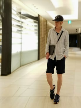 「膝上ショーツ」｜「アイテム（帽子）」を使った、MKさん（メンズ・175cm）の夏コーディネート