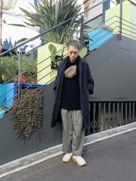 「アイテム（ボディバッグ/ウエストポーチ）」を使った、MKさん（メンズ・175cm）の冬コーディネート