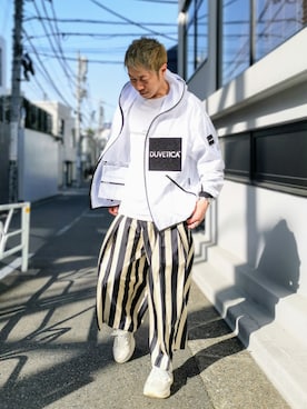 「ストライプ」｜「アイテム（ブルゾン）」を使った、MKさん（メンズ・175cm）の春コーディネート