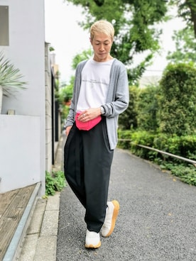 「アイテム（ボディバッグ/ウエストポーチ、ピンク系）」を使った、MKさん（メンズ・175cm）の夏コーディネート