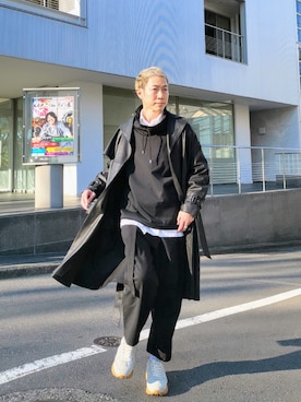 「ワントーンコーデ」｜「アイテム（ステンカラーコート）」を使った、MKさん（メンズ・175cm）の冬コーディネート