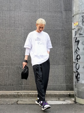 「アイテム（シューズ、パープル系）」を使った、MKさん（メンズ・175cm）の夏コーディネート