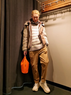 「アイテム（バッグ、オレンジ系）」を使った、MKさん（メンズ・175cm）の秋コーディネート