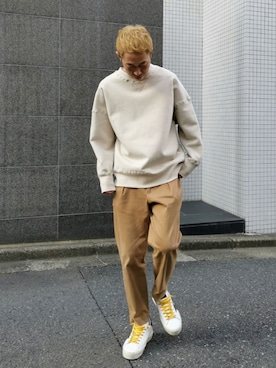 「アイテム（パンツ、イエロー系）」を使った、MKさん（メンズ・175cm）の秋コーディネート