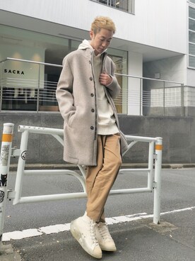 「BOB（ボブ）のアイテム（ステンカラーコート）」を使った、MKさん（メンズ・175cm）の秋コーディネート