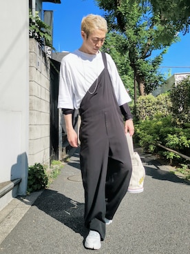「ROBES&CONFECTIONS（ローブスコンフェクションズ）のアイテム（オールインワン・サロペット）」を使った、MKさん（メンズ・175cm）の夏コーディネート