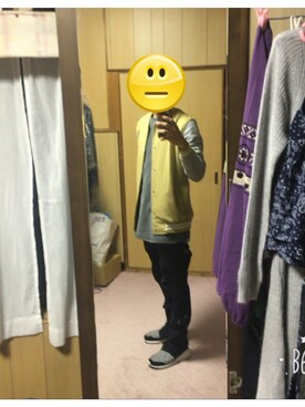 「RAGEBLUE（レイジブルー）のアイテム（スタジャン）」を使った、柳チェルさん（メンズ・171cm）の冬コーディネート