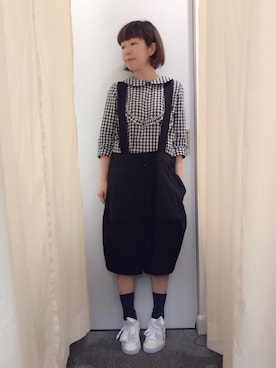 「COMME des GARCONS（コムデギャルソン）のアイテム（サロペット/オーバーオール）」を使った、Kaさん（レディース・157cm）の秋コーディネート