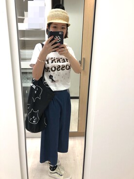 「Ne-net（ネネット）のアイテム（Tシャツ/カットソー、ホワイト系）」を使った、Kaさん（レディース・157cm）の春コーディネート
