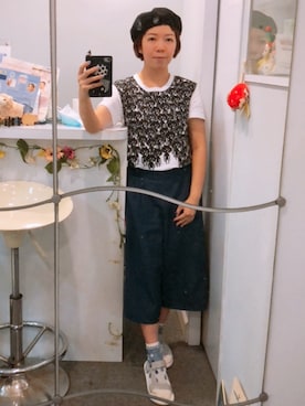 「Ne-net（ネネット）のアイテム（Tシャツ/カットソー、ホワイト系）」を使った、Kaさん（レディース・157cm）の夏コーディネート