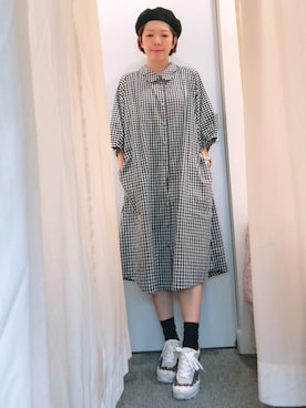 「FRAPBOIS（フラボア）のギンガム（ワンピース、ブラック系）」を使った、Kaさん（レディース・157cm）の夏コーディネート