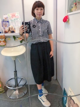 「MUJI Labo（ムジラボ）のアイテム（スカート、ブラック系）」を使った、Kaさん（レディース・157cm）の夏コーディネート