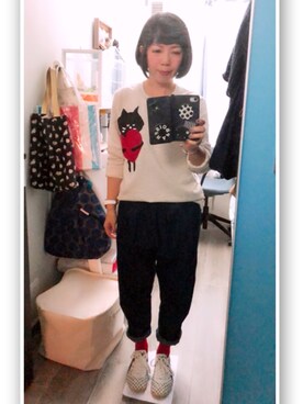 「Ne-net（ネネット）のアイテム（トップス、ホワイト系）」を使った、Kaさん（レディース・157cm）の冬コーディネート