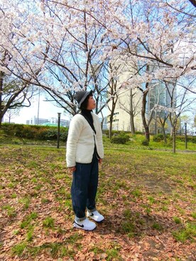 「Champion（チャンピオン）のアイテム（ジャケット/アウター、ホワイト系）」を使った、Kaさん（レディース・157cm）の春コーディネート