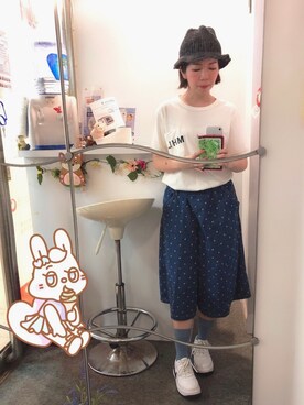 「FRAPBOIS（フラボア）のエンブロドットスカートパンツ（その他パンツ、ブルー系）」を使った、Kaさん（レディース・157cm）の春コーディネート